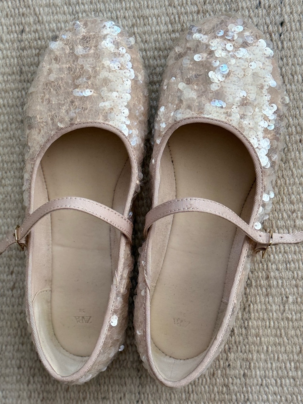 Zara Cream Sequin Mary Jane Flats